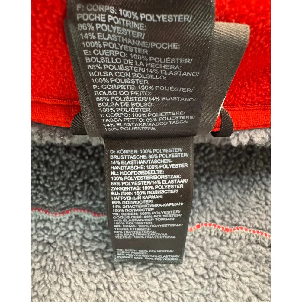 The North Face Mens Red Full Zip chimborazo Fleece Vest Grey Trim Large